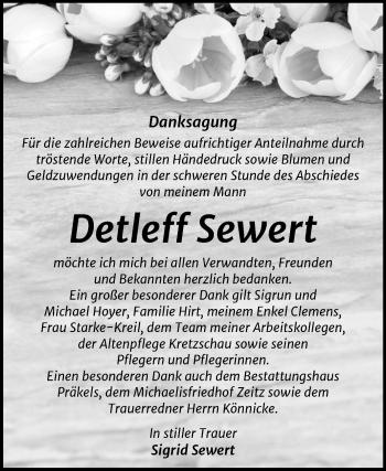 Traueranzeige von Detleff Sewert von Super Sonntag Zeitz