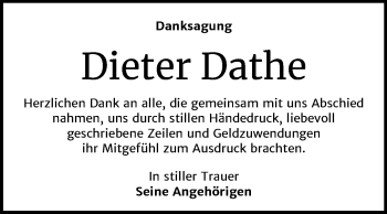 Traueranzeige von Dieter Dathe von Wochenspiegel Naumburg/Nebra