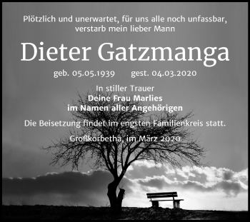 Traueranzeige von Dieter Gatzmanga von Mitteldeutsche Zeitung Weißenfels