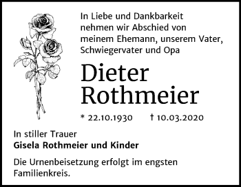 Traueranzeige von Dieter Rothmeier von Mitteldeutsche Zeitung Bernburg