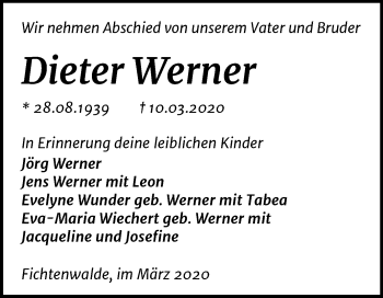 Traueranzeige von Dieter Werner von Mitteldeutsche Zeitung Zeitz