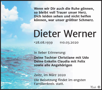 Traueranzeige von Dieter Werner von Mitteldeutsche Zeitung Zeitz