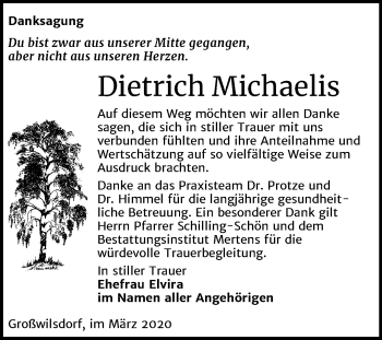 Traueranzeige von Dietrich Michaelis von Mitteldeutsche Zeitung Naumburg/Nebra