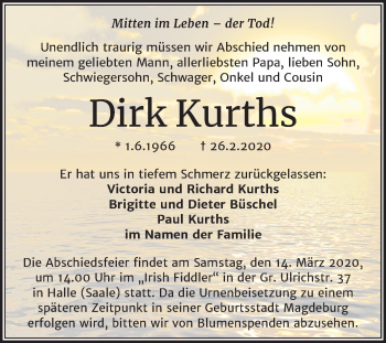 Traueranzeige von Dirk Kurths von Mitteldeutsche Zeitung Halle/Saalkreis