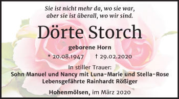 Traueranzeige von Dörte Storch von Mitteldeutsche Zeitung Weißenfels