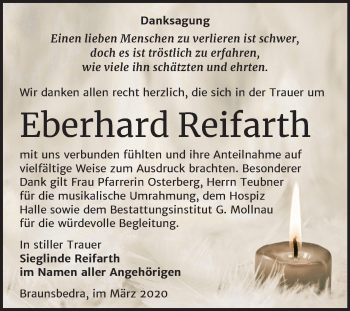 Traueranzeige von Eberhard Reifarth von Mitteldeutsche Zeitung Merseburg/Querfurt