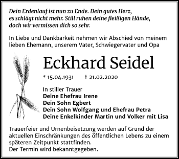 Traueranzeige von Eckhard Seidel von Mitteldeutsche Zeitung Wittenberg