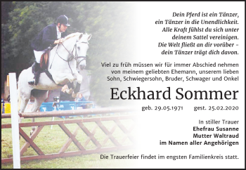 Traueranzeige von Eckhard Sommer von Super Sonntag Zeitz