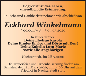 Traueranzeige von Eckhard Winkelmann von Super Sonntag Aschersleben