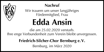 Traueranzeige von Edda Ansin von Mitteldeutsche Zeitung 