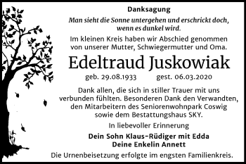 Traueranzeige von Edeltraud Juskowiak von Super Sonntag Wittenberg