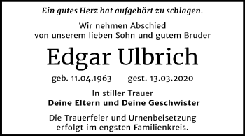 Traueranzeige von Edgar Ulbrich von Mitteldeutsche Zeitung Bitterfeld