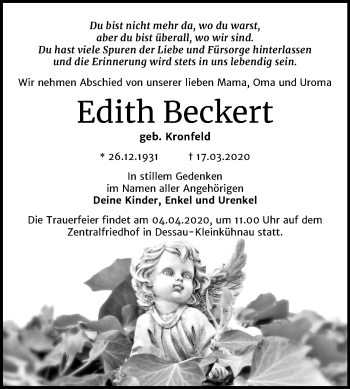 Traueranzeige von Edith Beckert von Super Sonntag Dessau-Roßlau