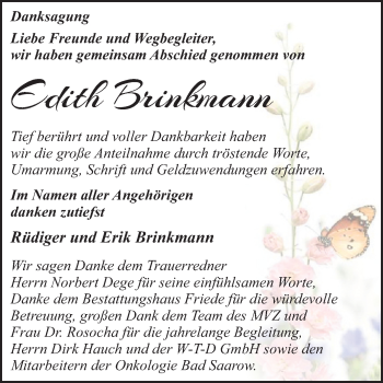 Traueranzeige von Edith Brinkmann von Mitteldeutsche Zeitung Dessau-Roßlau / Wittenberg