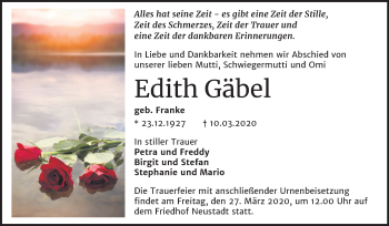 Traueranzeige von Edith Gäbel von Mitteldeutsche Zeitung Halle/Saalkreis