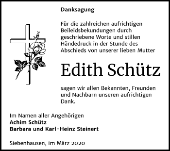 Traueranzeige von Edith Schütz von Wochenspiegel Bitterfeld