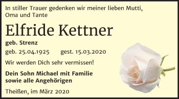 Traueranzeige von Elfride Kettner von Mitteldeutsche Zeitung Zeitz