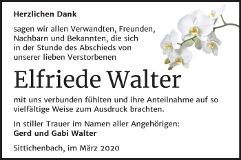 Traueranzeige von Elfriede Walter von Wochenspiegel Mansfelder Land