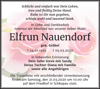 Traueranzeige von Elfrun Nauendorf von Super Sonntag Merseburg/Querfurt