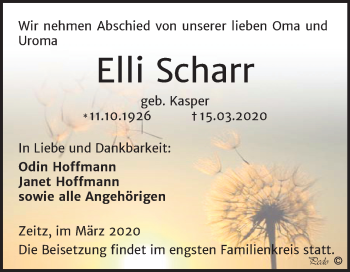 Traueranzeige von Elli Scharr von Mitteldeutsche Zeitung Zeitz