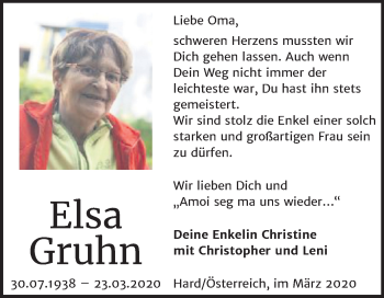Traueranzeige von Elsa Gruhn von Mitteldeutsche Zeitung Halle/Saalkreis