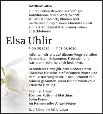 Traueranzeige von Elsa Uhlir von Wochenspiegel Naumburg/Nebra