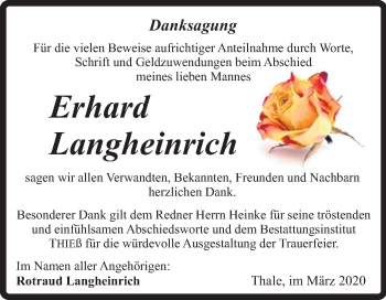 Traueranzeige von Erhard Langheinrich von Super Sonntag Quedlinburg