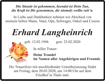 Traueranzeige von Erhard Langheinrich von Super Sonntag Quedlinburg