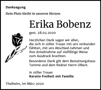 Traueranzeige von Erika Bobenz von Mitteldeutsche Zeitung Bitterfeld
