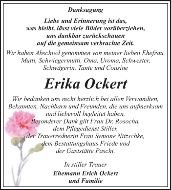 Traueranzeige von Erika Ockert von Super Sonntag Dessau-Roßlau