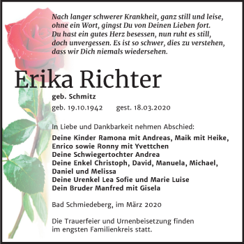 Traueranzeige von Erika Richter von Mitteldeutsche Zeitung Wittenberg