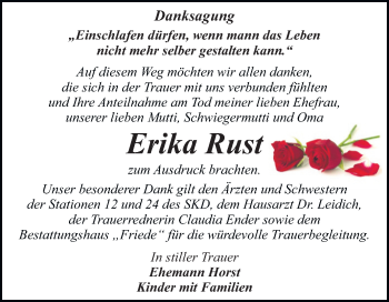 Traueranzeige von Erika Rust von Mitteldeutsche Zeitung Dessau-Roßlau