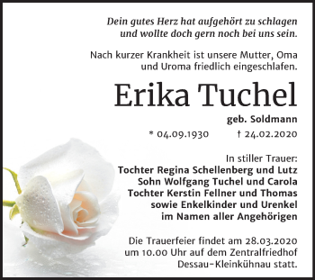 Traueranzeige von Erika Tuchel von Mitteldeutsche Zeitung Dessau-Roßlau