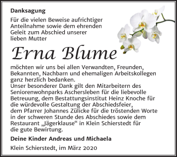 Traueranzeige von Erna Blume von Mitteldeutsche Zeitung Aschersleben