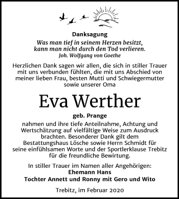 Traueranzeige von Eva Werther von Super Sonntag Wittenberg