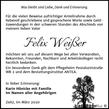 Traueranzeige von Felix Weißer von Super Sonntag Zeitz