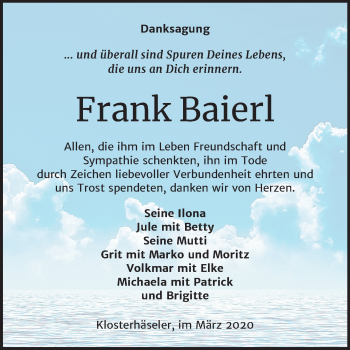 Traueranzeige von Frank Baierl von Wochenspiegel Naumburg/Nebra
