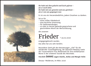 Traueranzeige von Friedel  von Super Sonntag Dessau-Roßlau