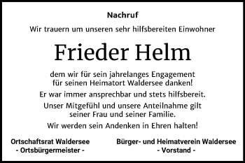 Traueranzeige von Frieder Helm von Wochenspiegel Dessau-Roßlau