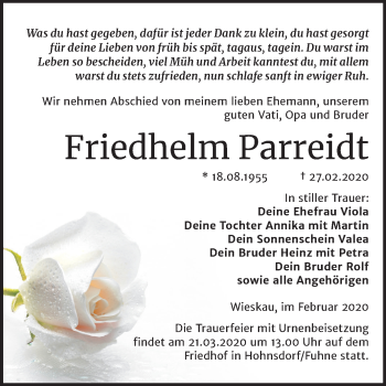 Traueranzeige von Friedhelm Parreidt von Mitteldeutsche Zeitung Köthen
