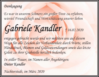 Traueranzeige von Gabriele Kandler von Mitteldeutsche Zeitung Aschersleben