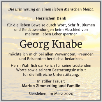 Traueranzeige von Georg Knabe von Super Sonntag Mansfelder Land