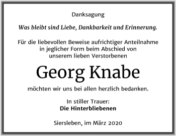 Traueranzeige von Georg Knabe von Mitteldeutsche Zeitung Mansfelder Land