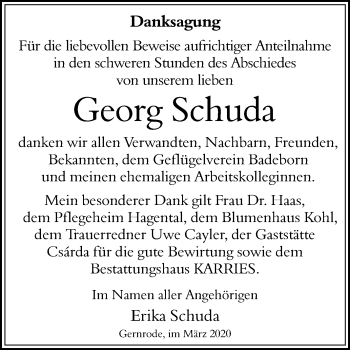 Traueranzeige von Georg Schuda von Super Sonntag Quedlinburg