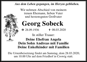 Traueranzeige von Georg Sobeck von Mitteldeutsche Zeitung Wittenberg