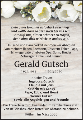 Traueranzeige von Gerald Gutsch von Mitteldeutsche Zeitung Köthen