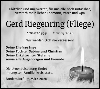 Traueranzeige von Gerd Riegenring von Mitteldeutsche Zeitung Bitterfeld