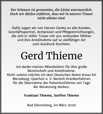 Traueranzeige von Gerd Thieme von Super Sonntag Merseburg/Querfurt