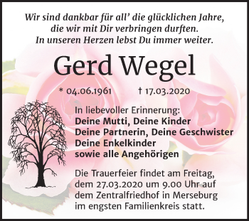 Traueranzeige von Gerd Wegel von Super Sonntag Merseburg/Querfurt