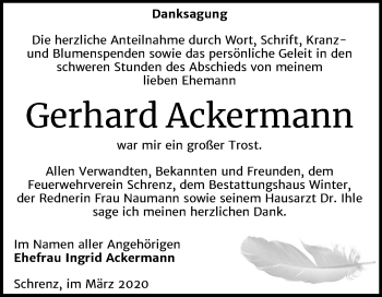 Traueranzeige von Gerhard Ackermann von Wochenspiegel Bitterfeld